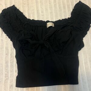 Altar'd State Black Ruffled Tie Front Cap Sleeve Crop Top